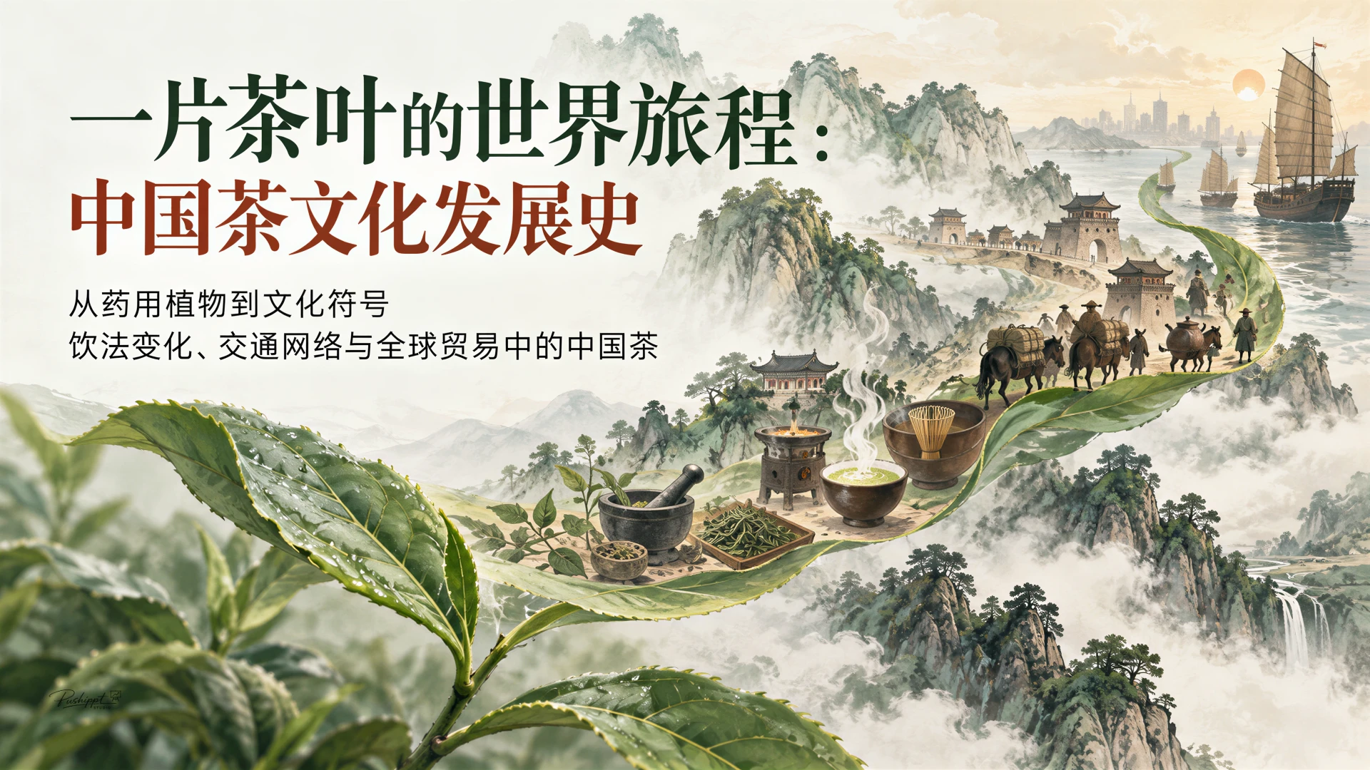 品茶話茶 中国茶葉博物館漫歩 一片茶叶的世界旅程：中国茶文化发展史｜演示文稿个人作品